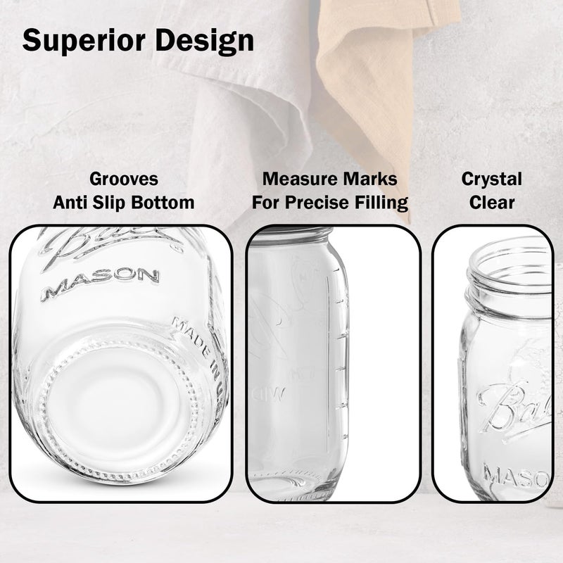 Ball برطمانات ميسون ذات الفم العادي سعة 8 أونصات (12 عبوة) - برطمانات نصف لتر مع أغطية محكمة الإغلاق وأشرطة للتعليب، التخمر، التخليل، تحضير الوجبات أو الزينة اليدوية - Image 3